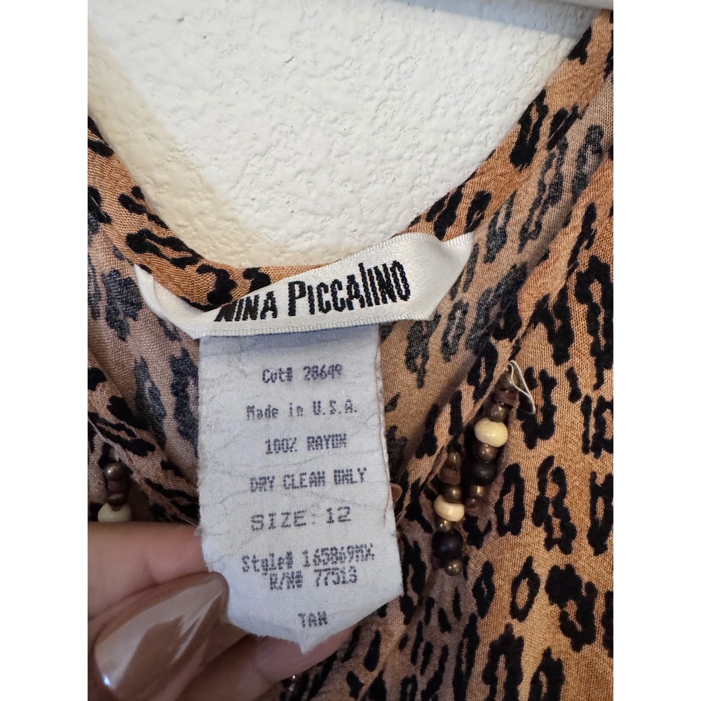 Nina Piccalino Vintage Leopard Print Beaded‎ Maxi Dress Tan Brown Size 12 m3 - Picture 4 of 8